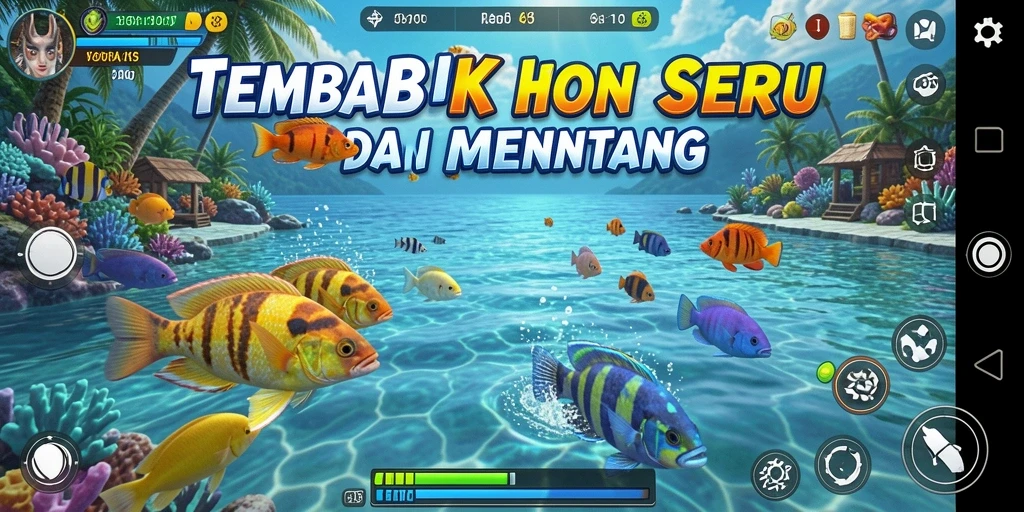 Screenshot gameplay DKK menampilkan aksi seru menangkap ikan.