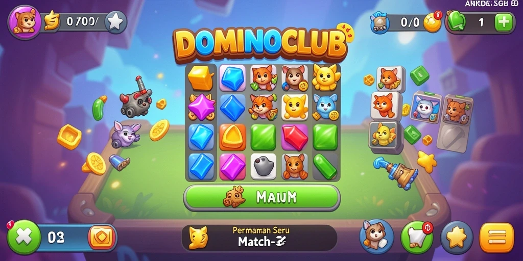 Screenshots dari gameplay DOMINOCLUB yang mendebarkan dalam genre Match-3.