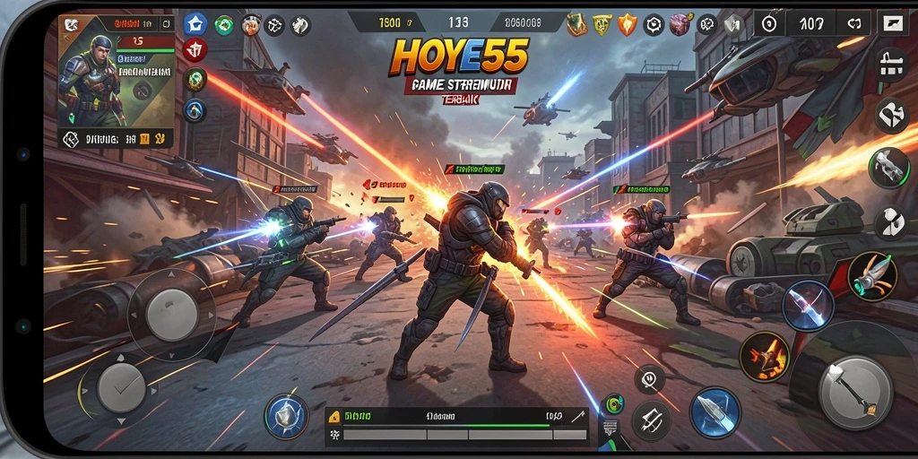 Tampilan gameplay menegangkan di HOYE55 dengan strategi pertempuran yang mendalam.