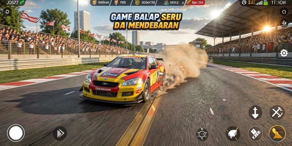 Screenshot gameplay JOS77 menampilkan mobil balap dalam aksi di trek menantang.