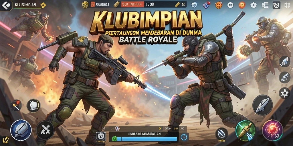 Screenshot gameplay KLUBIMPIAN menampilkan pertarungan Battle Royale yang seru.