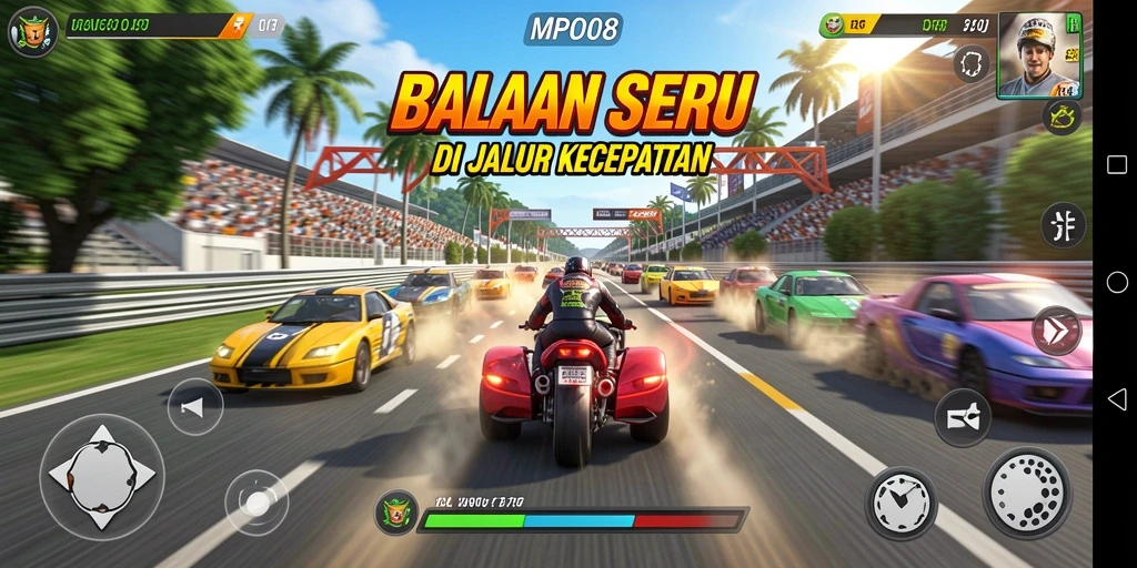 Tampilan gameplay <strong>MPO08</strong> yang seru dan menantang dari dalam mobil.