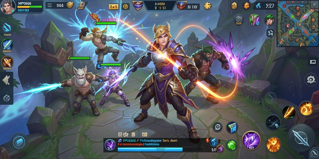 Tampilan seru dari gameplay MPO666 di arena pertempuran MOBA.