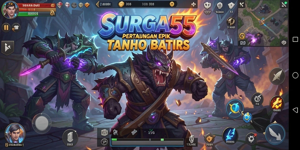 Tangkapan layar pertarungan seru di SURGA55 dengan karakter bertarung.