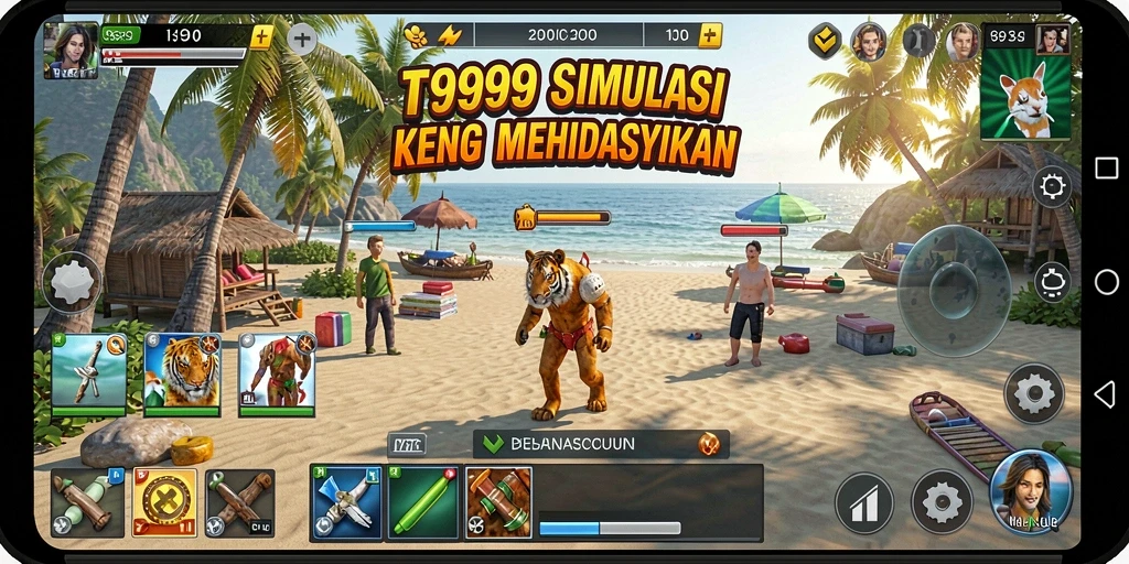 Screenshot gameplay T9999 menunjukkan interaksi karakter yang dinamis.