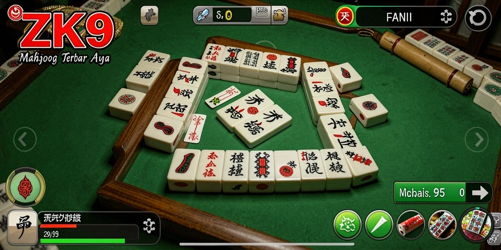 Screenshot gameplay ZK9 yang menampilkan keseruan bermain Mahjong.